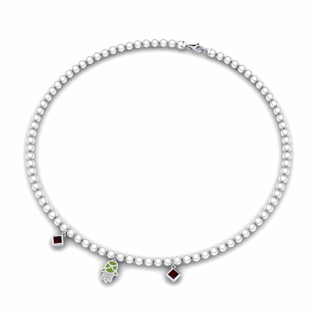 Palladium trắng Đá Garnet / Ngọc Hồng Lựu Dây chuyền nữ Milinzi