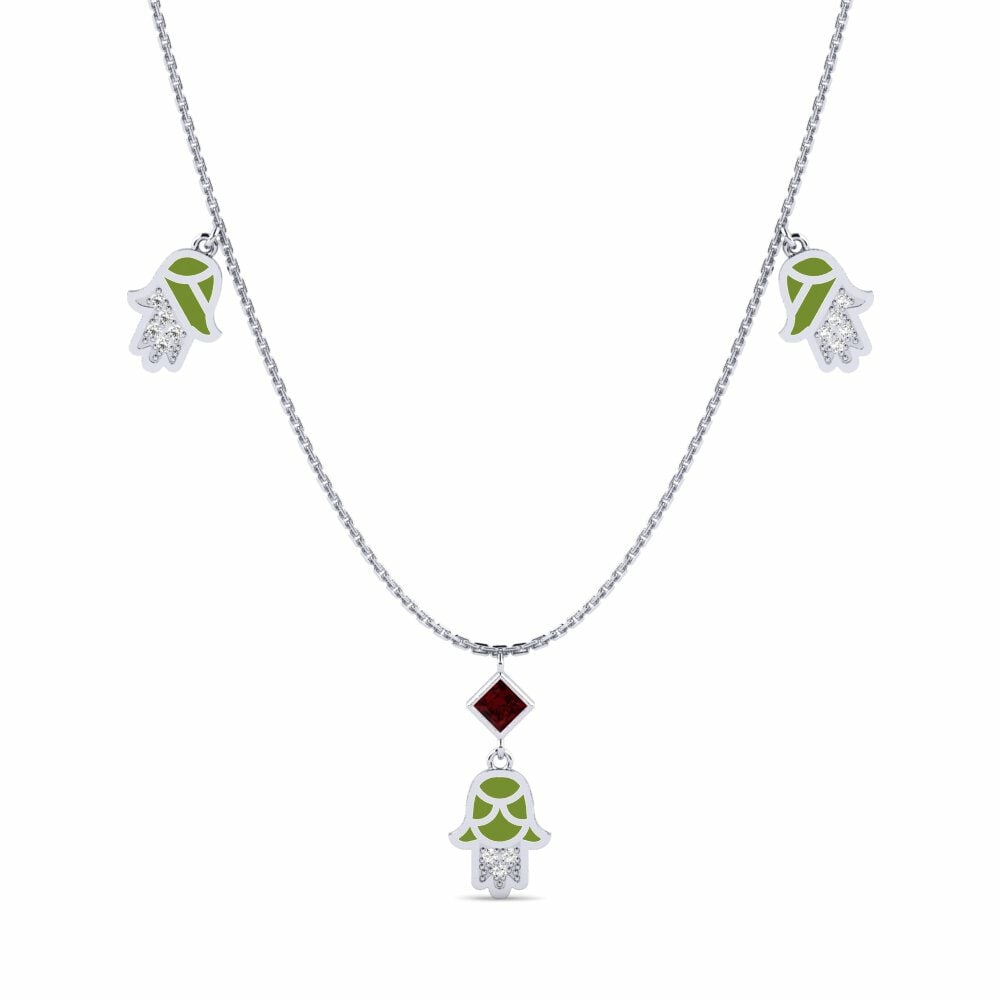 Palladium trắng Đá Garnet / Ngọc Hồng Lựu Dây chuyền nữ Ndoba