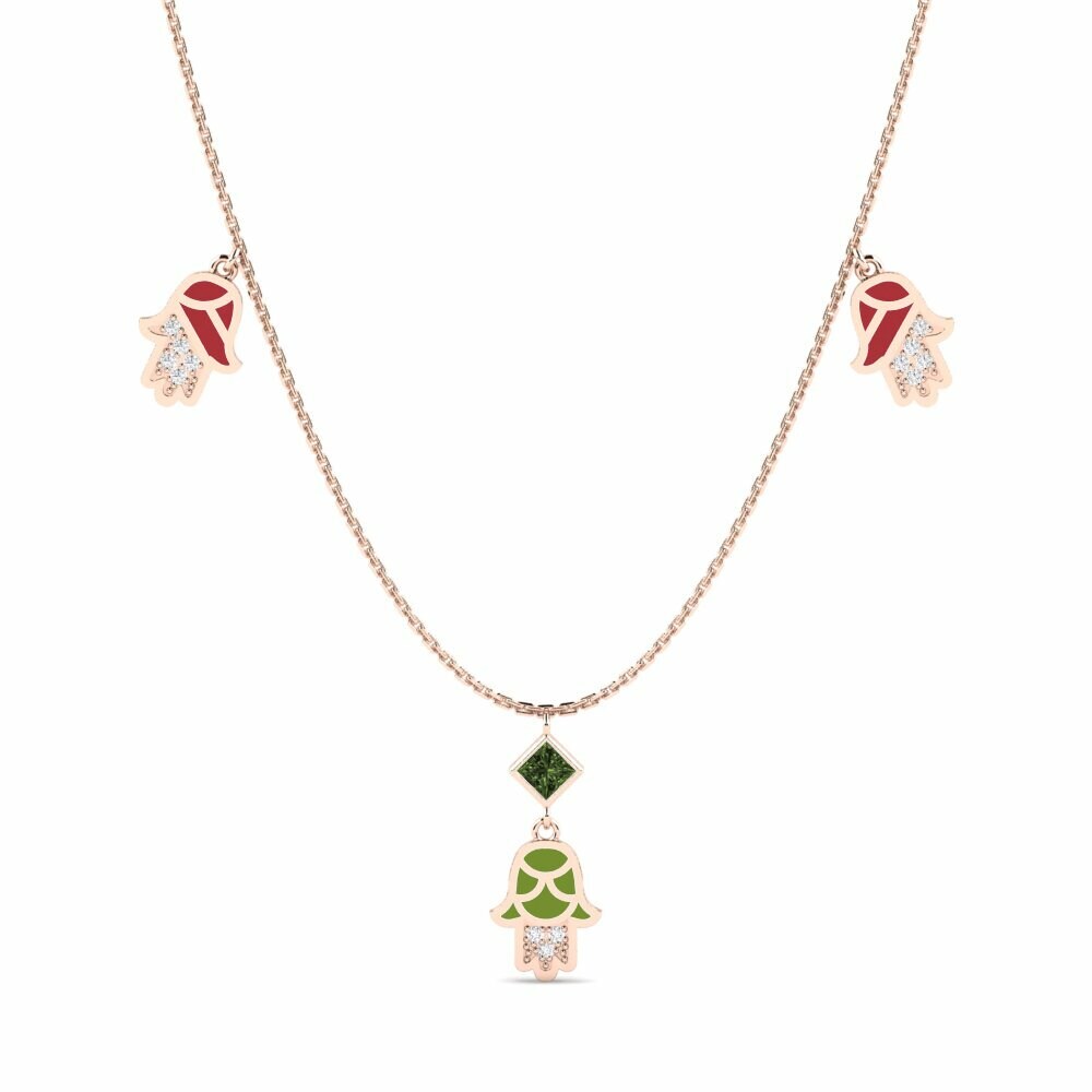 Dây chuyền Vàng Hồng 18K Đá Sapphire Xanh Hamsa