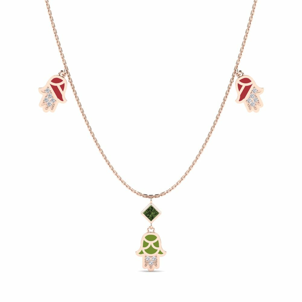 Hamsa Green Sapphire 14k Rose Gold Necklaces