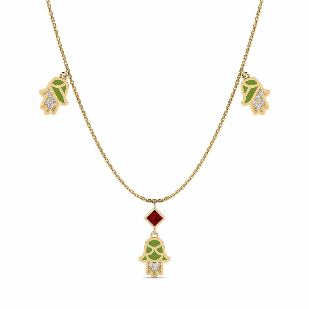 Hamsa 紅寶石 14k 黃色K金 項鍊