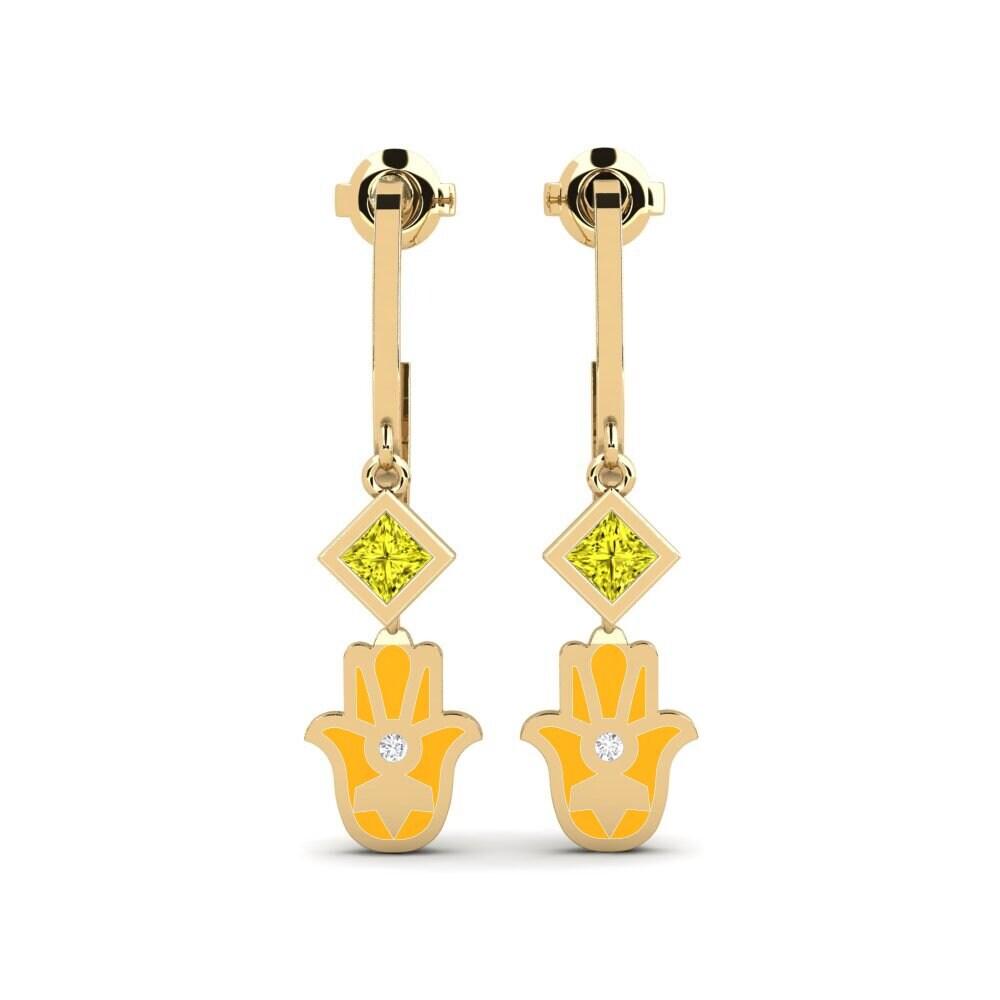Pendientes Diamante Amarillo Huggies y aros