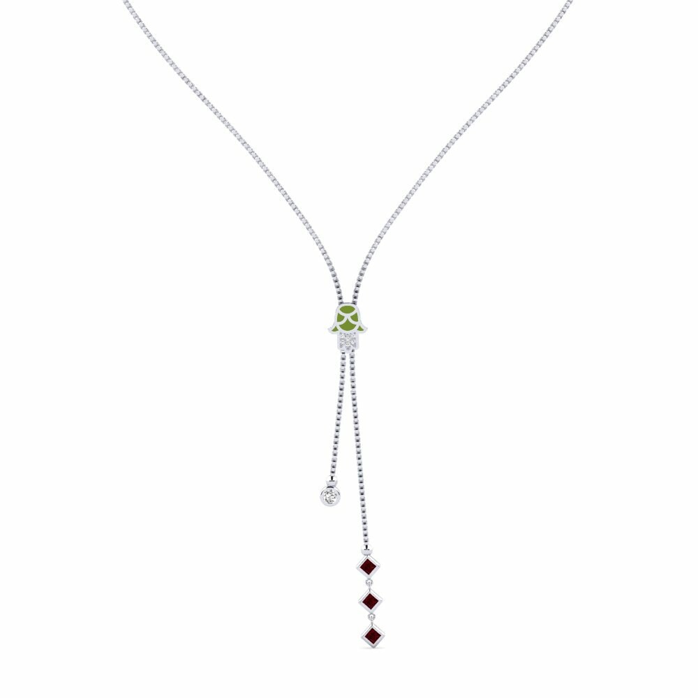 Palladium trắng Đá Garnet / Ngọc Hồng Lựu Dây chuyền nữ Protettur