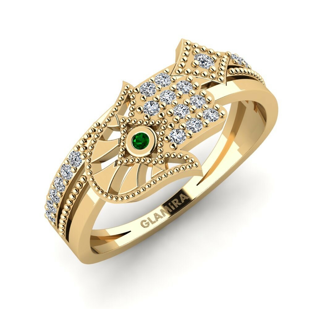 Hamsa Hand of Hamsa Sempiternal Oro Amarillo 585 Swarovski Verde