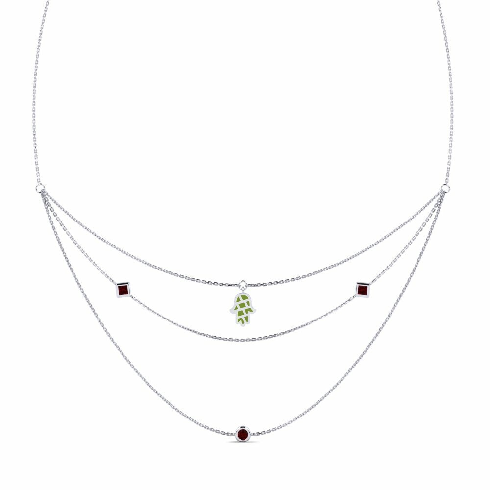 Palladium trắng Đá Garnet / Ngọc Hồng Lựu Dây chuyền nữ Vendari