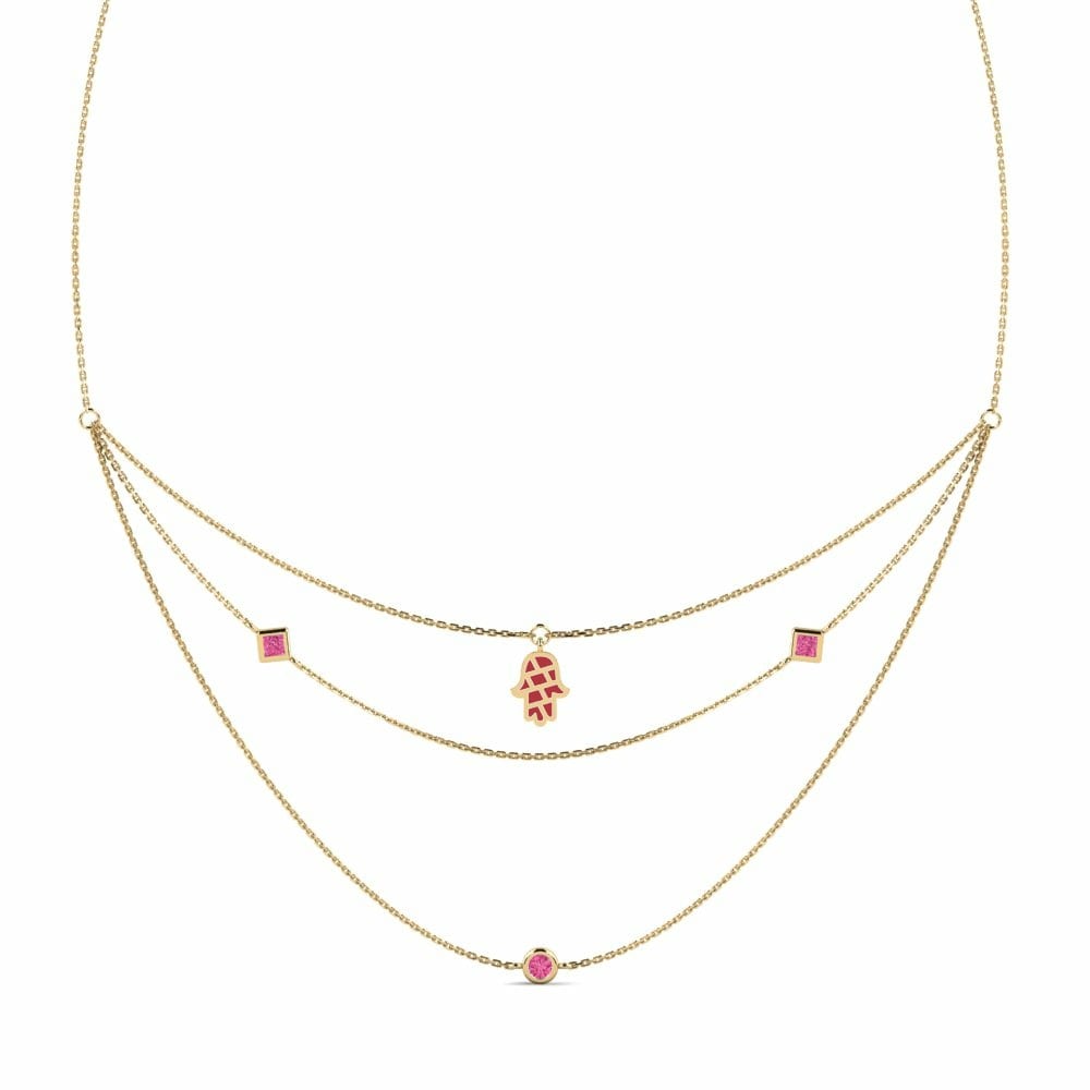 Hamsa Collares Colgante Vendari Oro Amarillo 585 Turmalina rosa