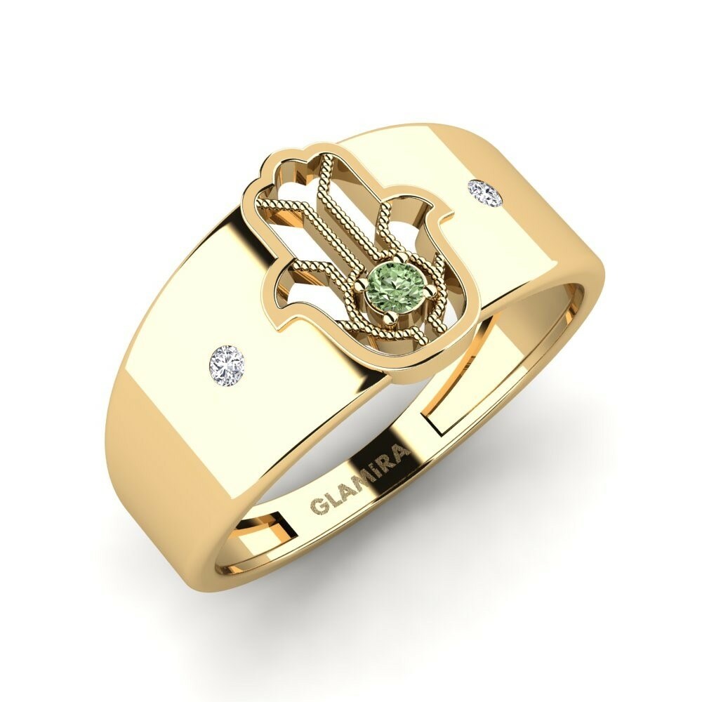 Hamsa Anillos Zegenen Oro Amarillo 585 Diamante Verde