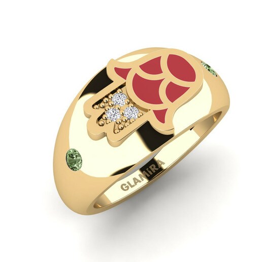 Nhẫn đeo ngón áp út Ilaali Vàng 585 & Kim Cương Xanh Lá Cây & Kim Cương