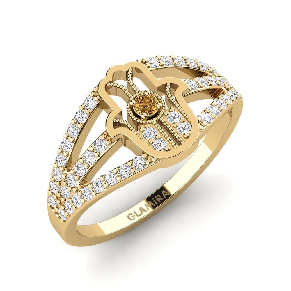 Hamsa Anillos Kuboja Oro Amarillo 585 Diamante Marrón