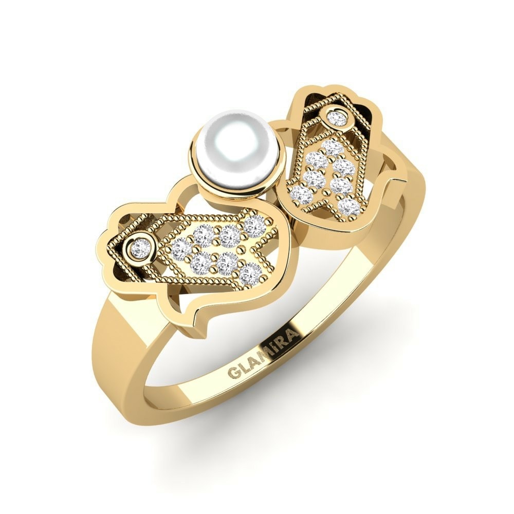 Round 0.128 Carat Hamsa White Sapphire 14k Yellow Gold Ring Sjarme