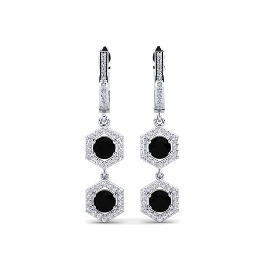 Earring Borofline 585 White Gold & Black Diamond & Diamond & Swarovski Crystal