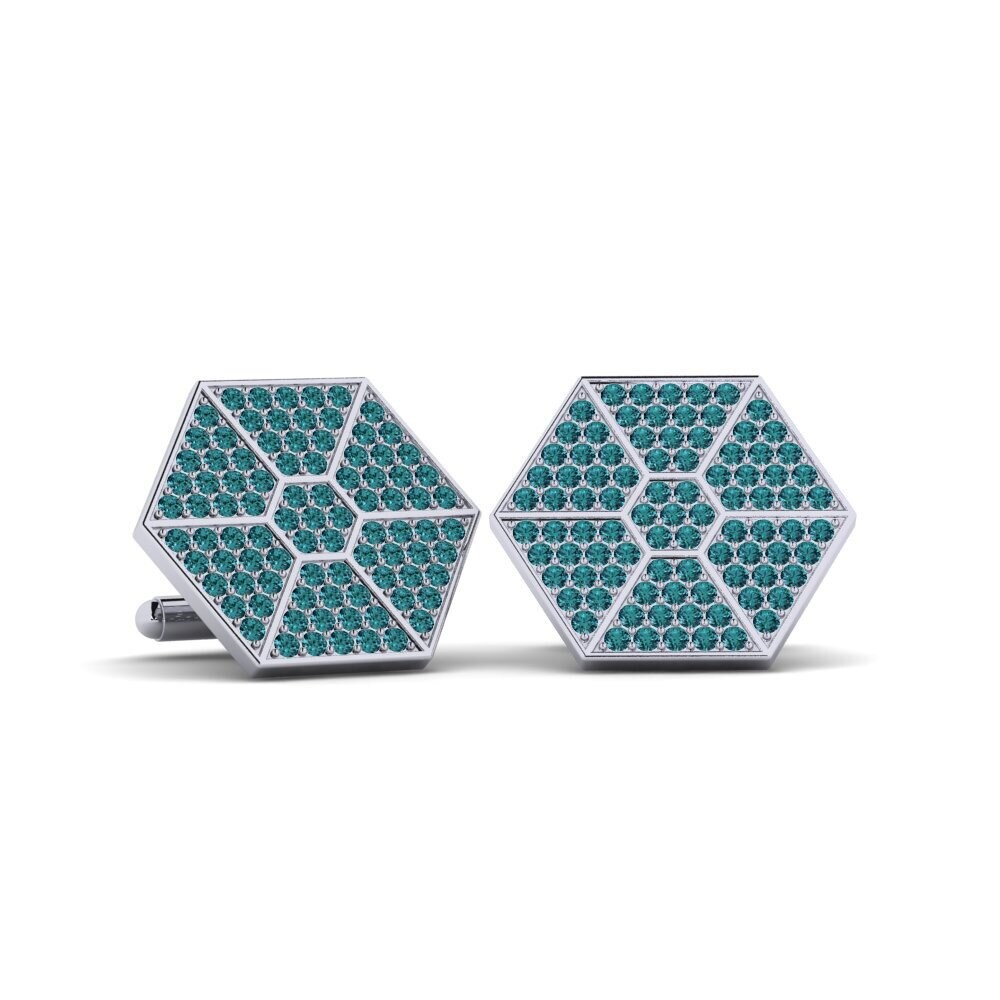 9ct White Gold Blue Diamond Cufflink Aidier