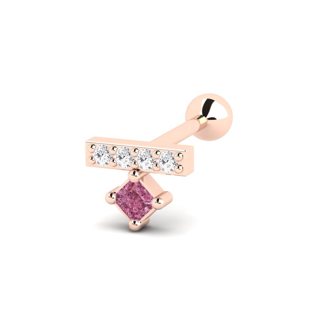 9ct Rose Gold Rhodolite Garnet Ear Piercing Ikigane