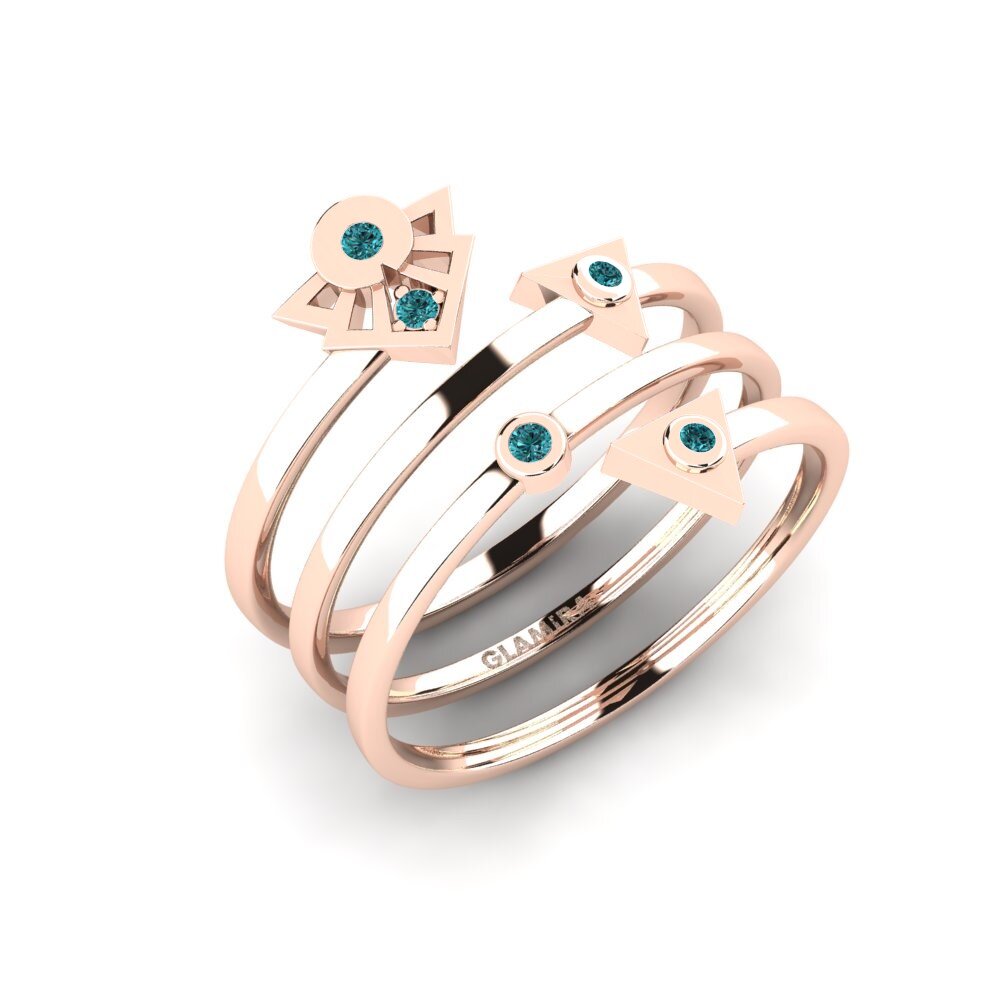 14k Oro Rosa Diamante Azul Anillo Majax