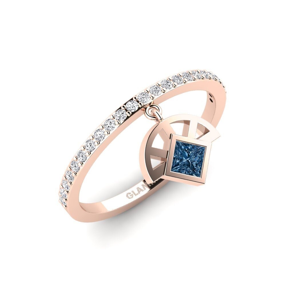 14k Oro Rosa Diamante Azul Anillo Singly