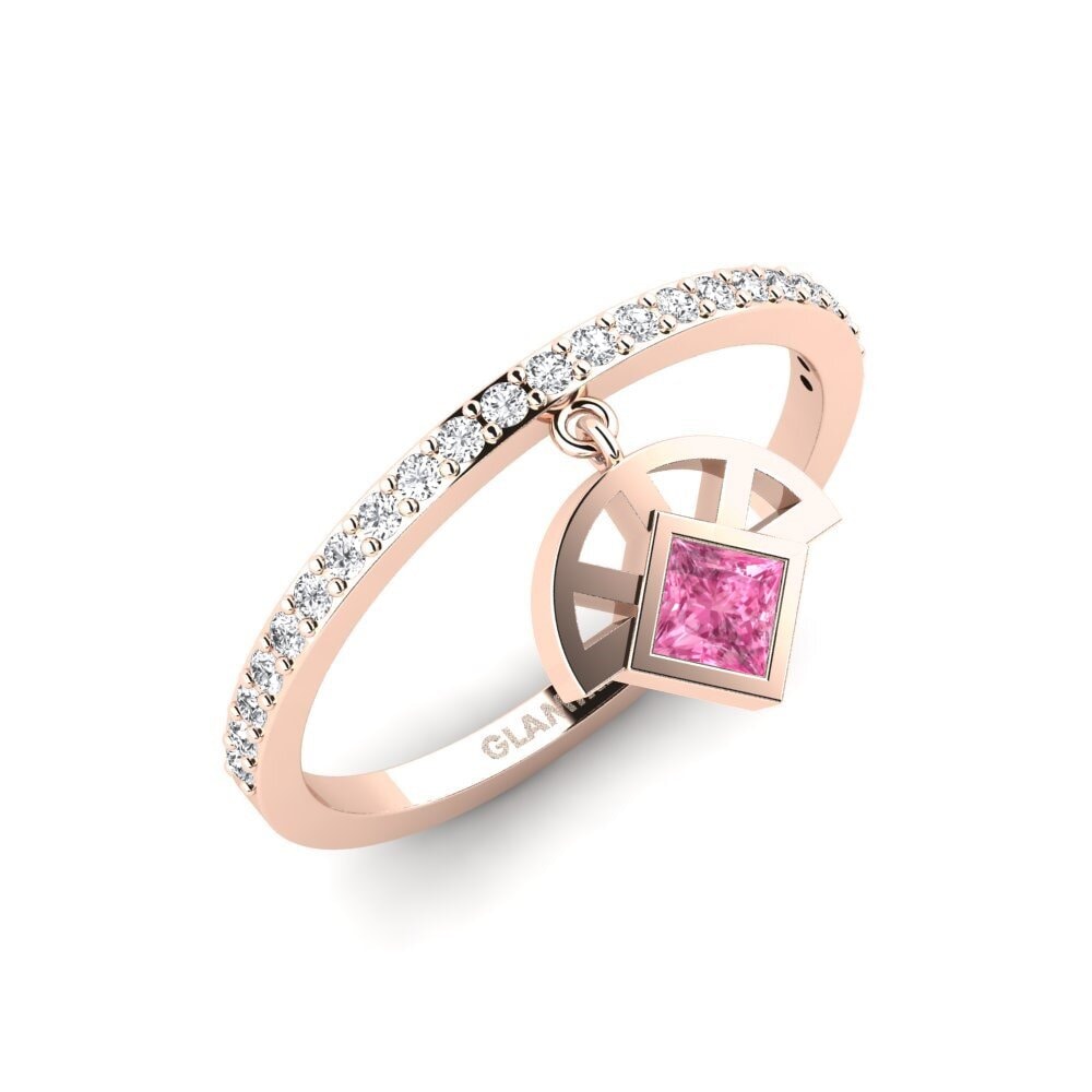 14k Oro Rosa Zafiro Rosado Anillo Singly