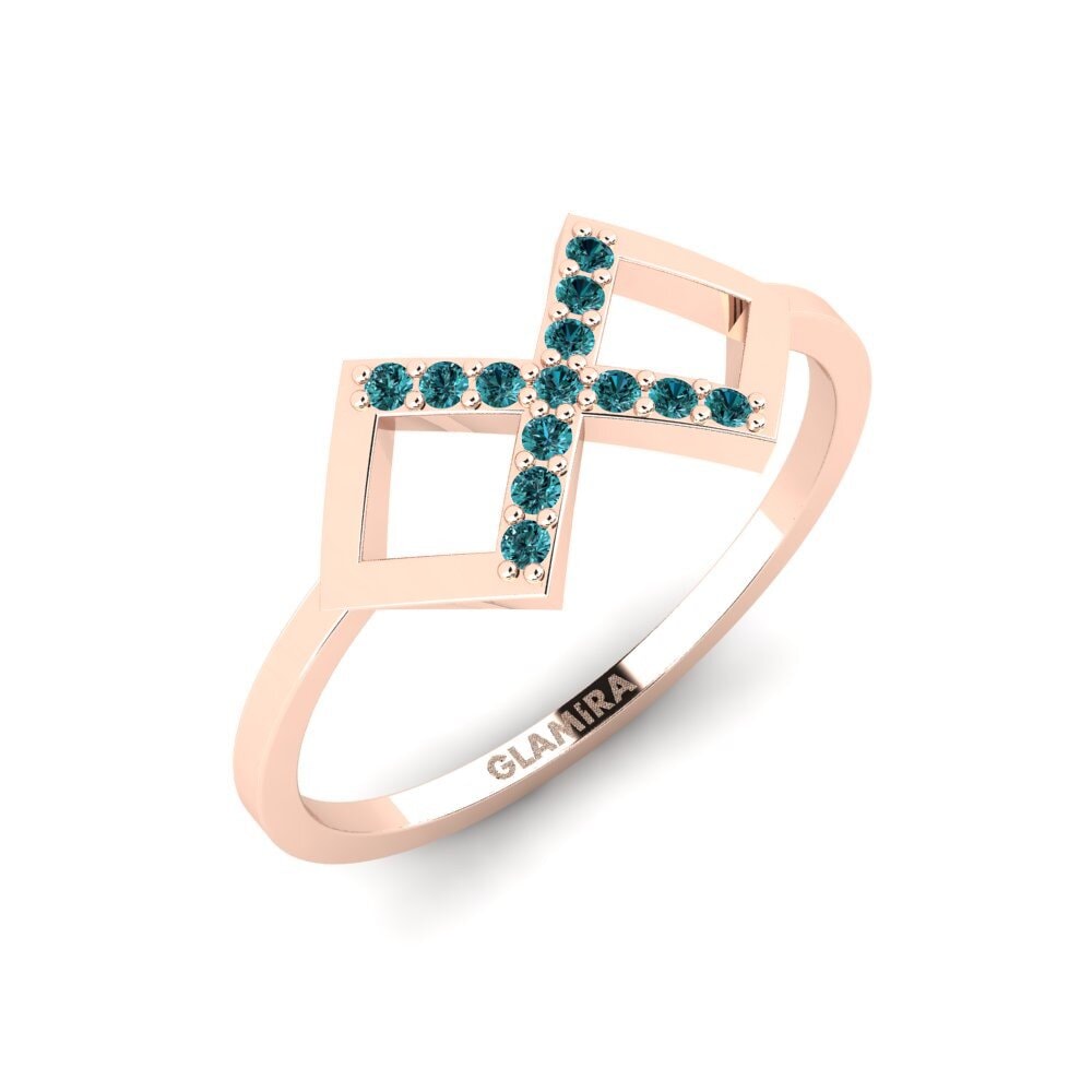 14k Oro Rosa Diamante Azul Anillo Balker