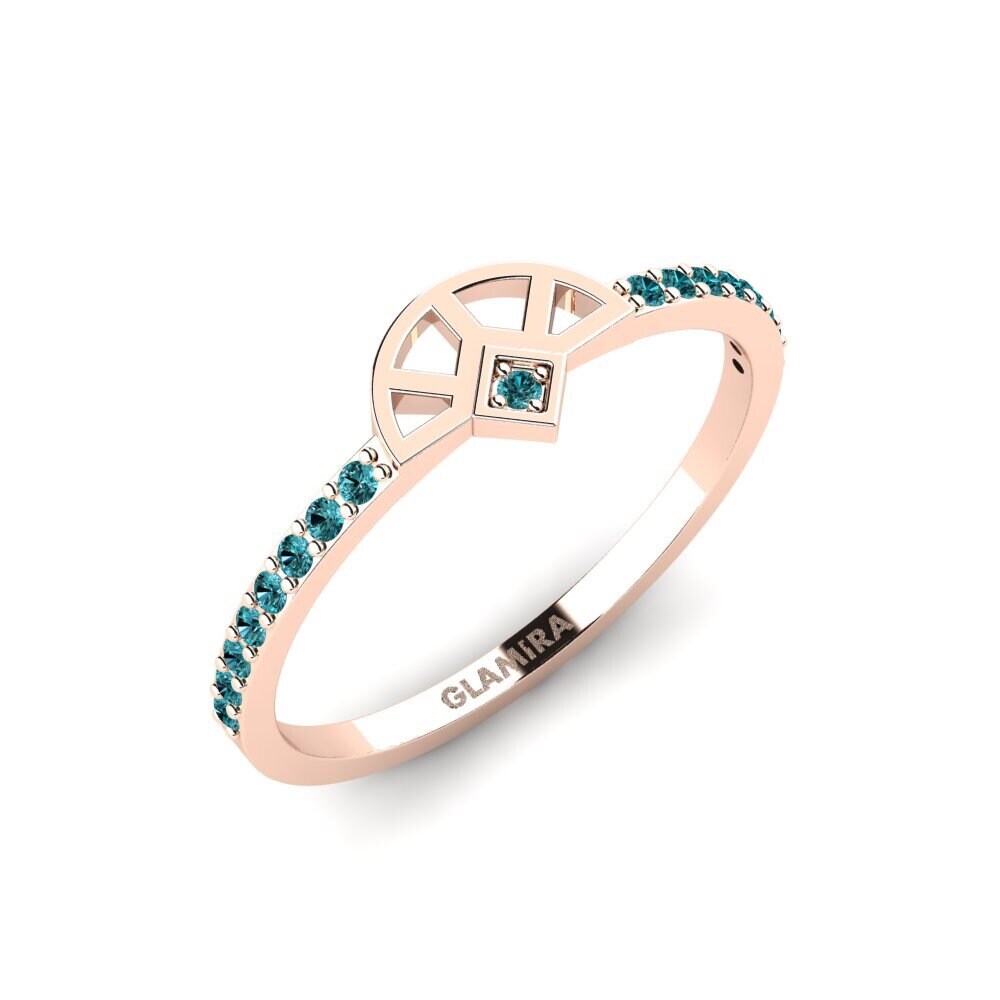 14k Oro Rosa Diamante Azul Anillo Chol