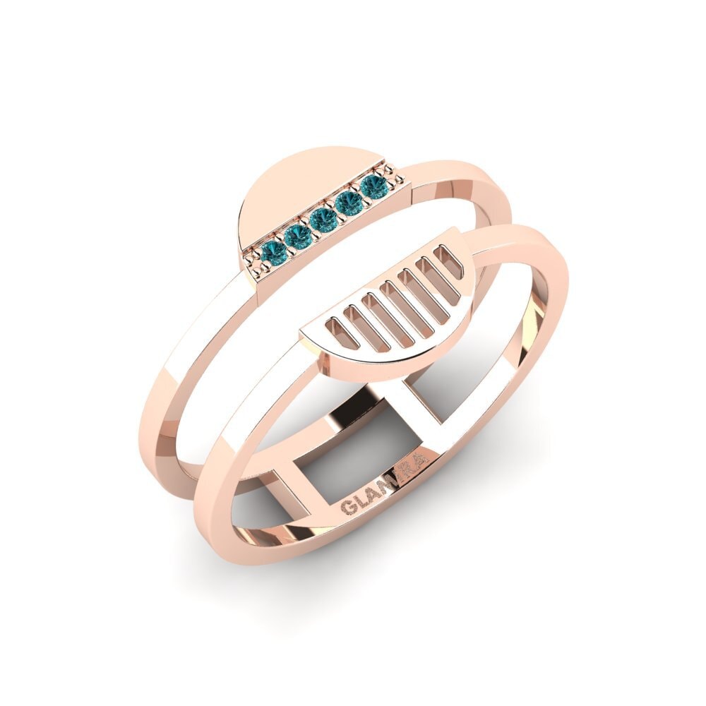 14k Oro Rosa Diamante Azul Anillo Ebony