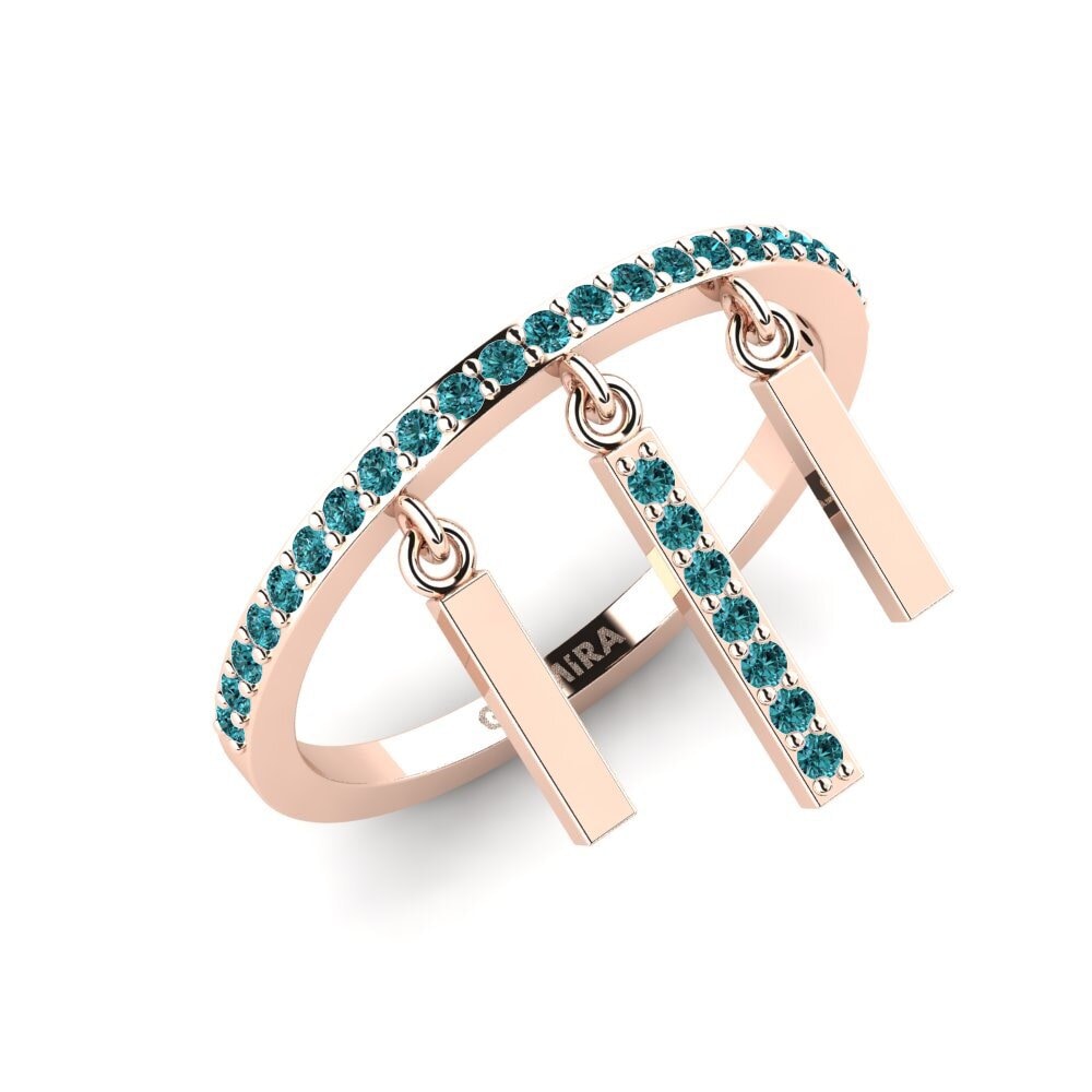 14k Oro Rosa Diamante Azul Anillo Naek