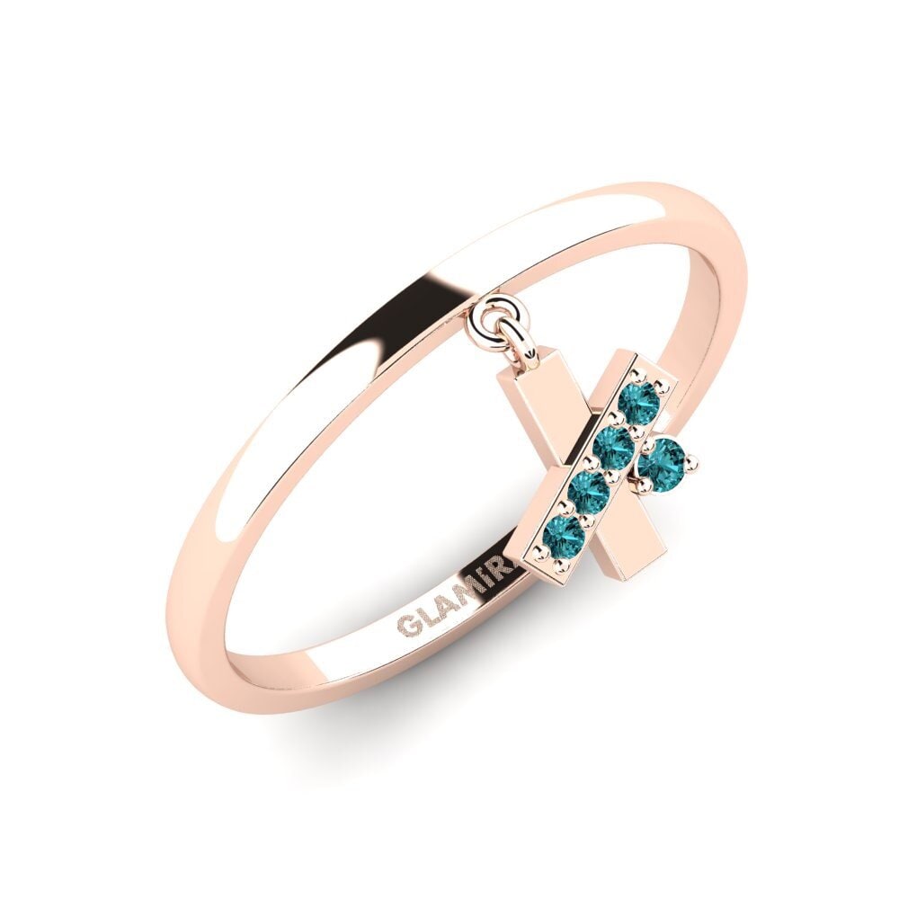 14k Oro Rosa Diamante Azul Anillo Okoa