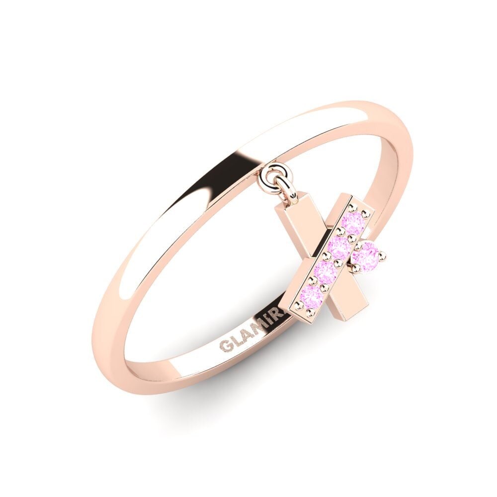 14k Oro Rosa Zafiro Rosado Anillo Okoa