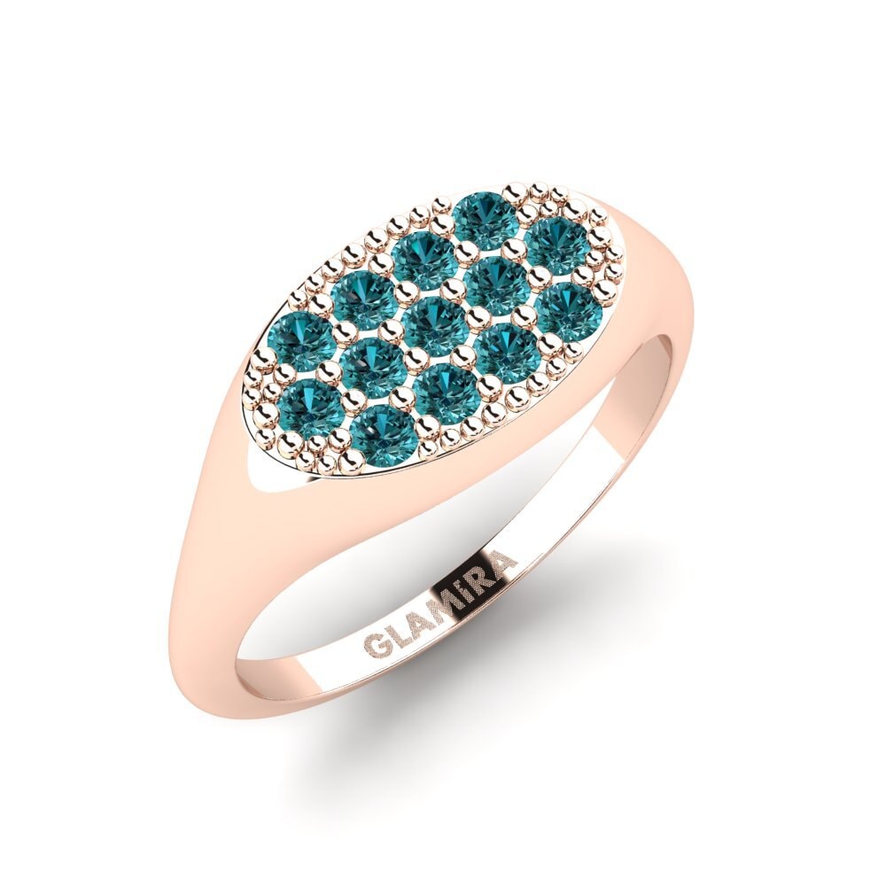 14k Oro Rosa Diamante Azul Anillo meñique Okondeka