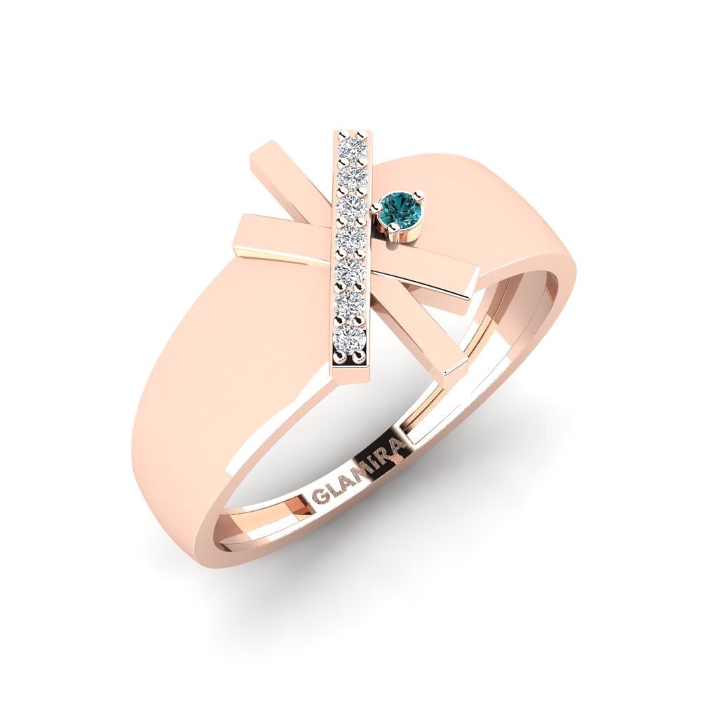 14k Oro Rosa Diamante Azul Anillo Orbita