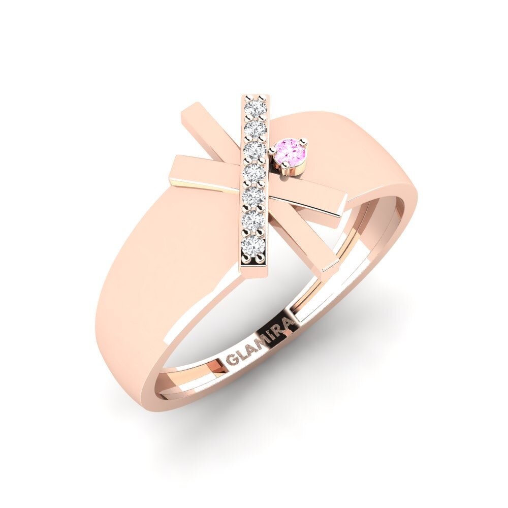 14k Oro Rosa Zafiro Rosado Anillo Orbita