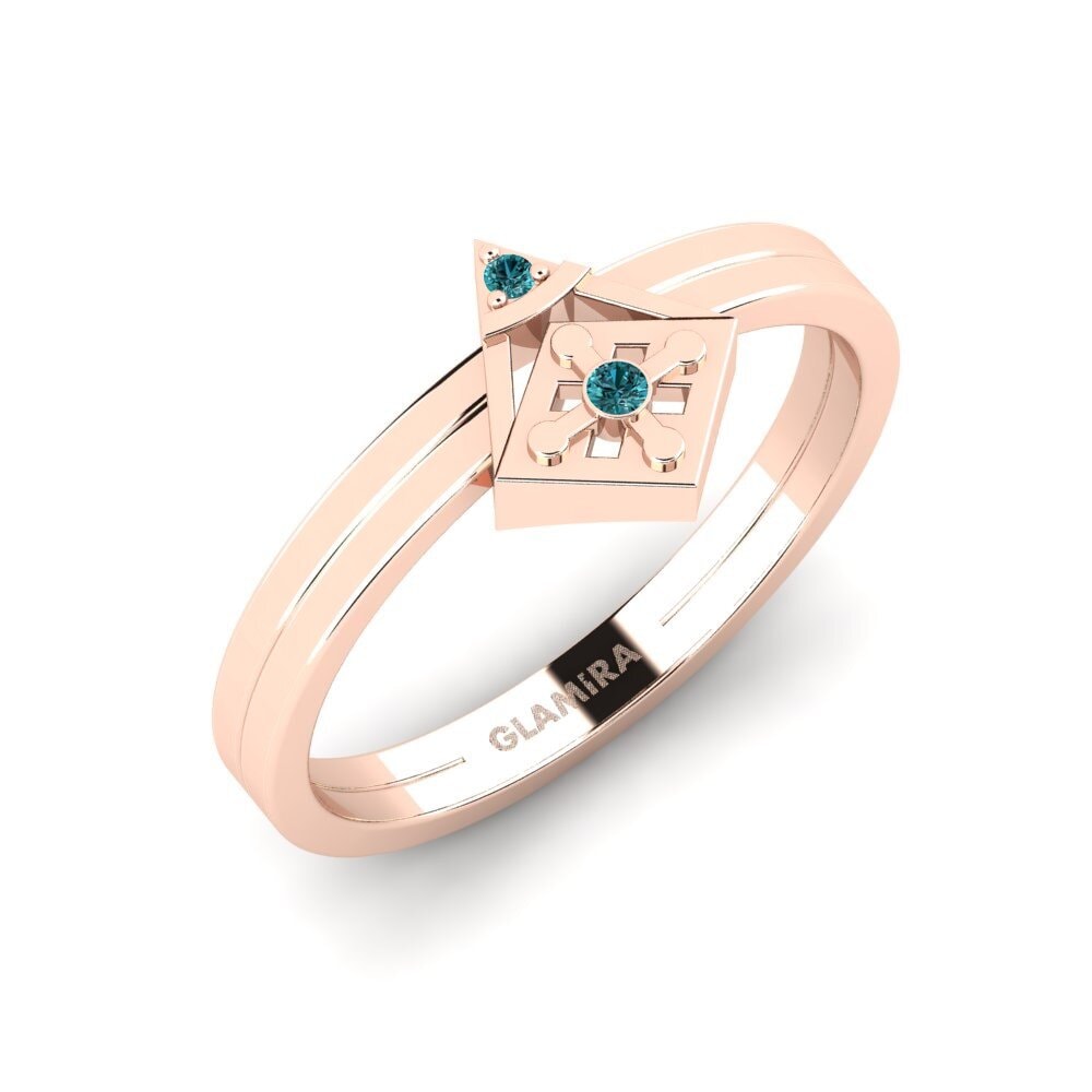 14k Oro Rosa Diamante Azul Anillo Orella
