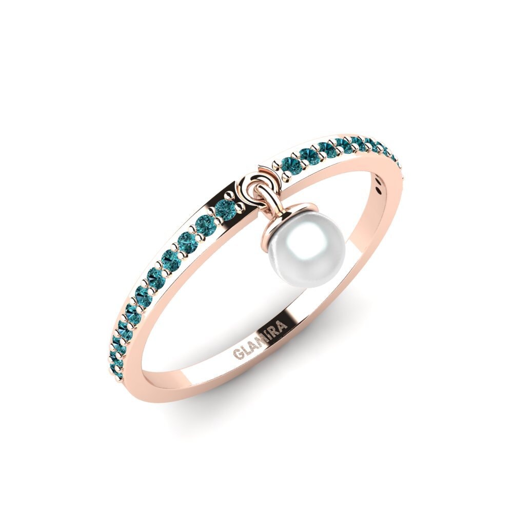 14k Oro Rosa Diamante Azul Anillo Oskola
