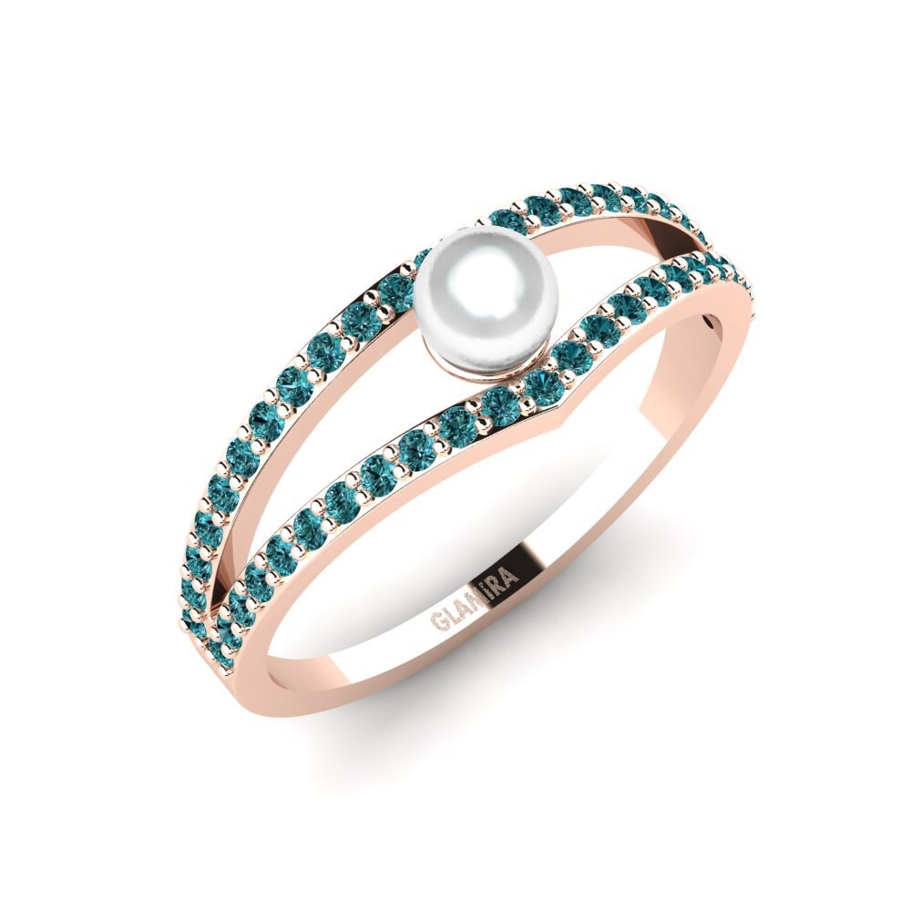 14k Oro Rosa Diamante Azul Anillo Osowa