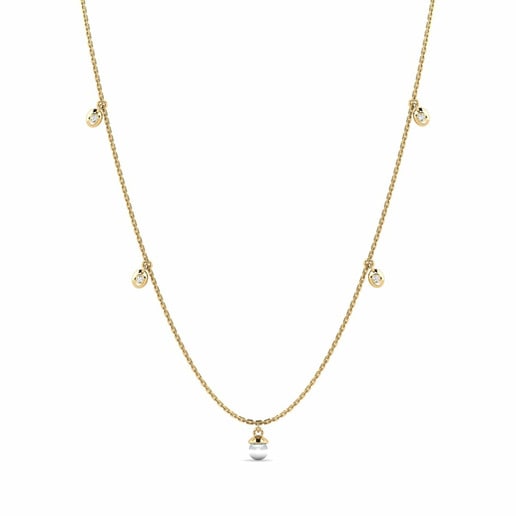 Necklace Ozean 585 Yellow Gold & White Sapphire & White Pearl
