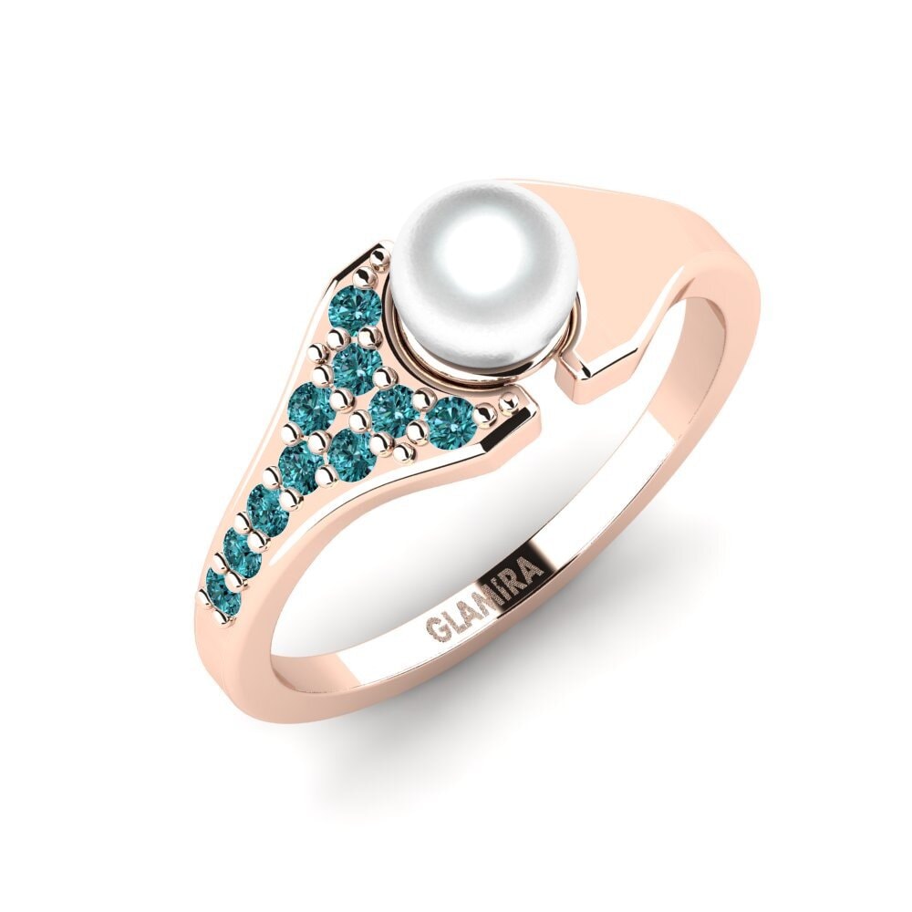 14k Oro Rosa Diamante Azul Anillo meñique Pagen