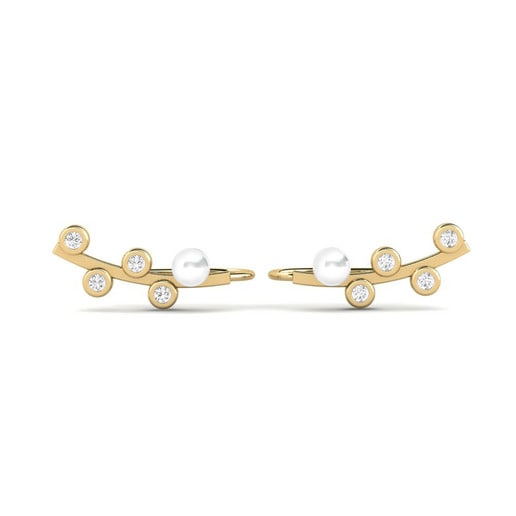 Earring Perlas 585 Yellow Gold & White Sapphire & White Pearl