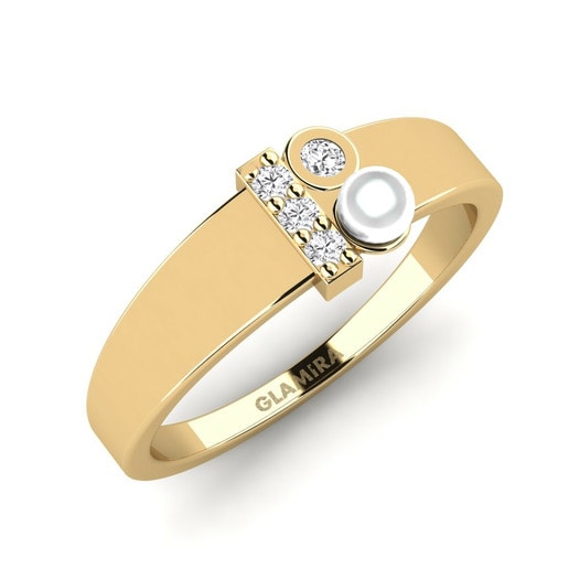 Ring Perlau 585 Yellow Gold & White Sapphire & White Pearl
