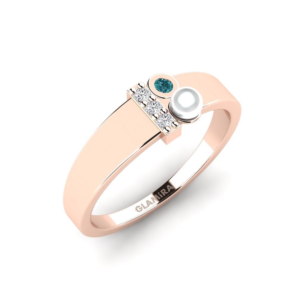 14k Oro Rosa Diamante Azul Anillo Perlau