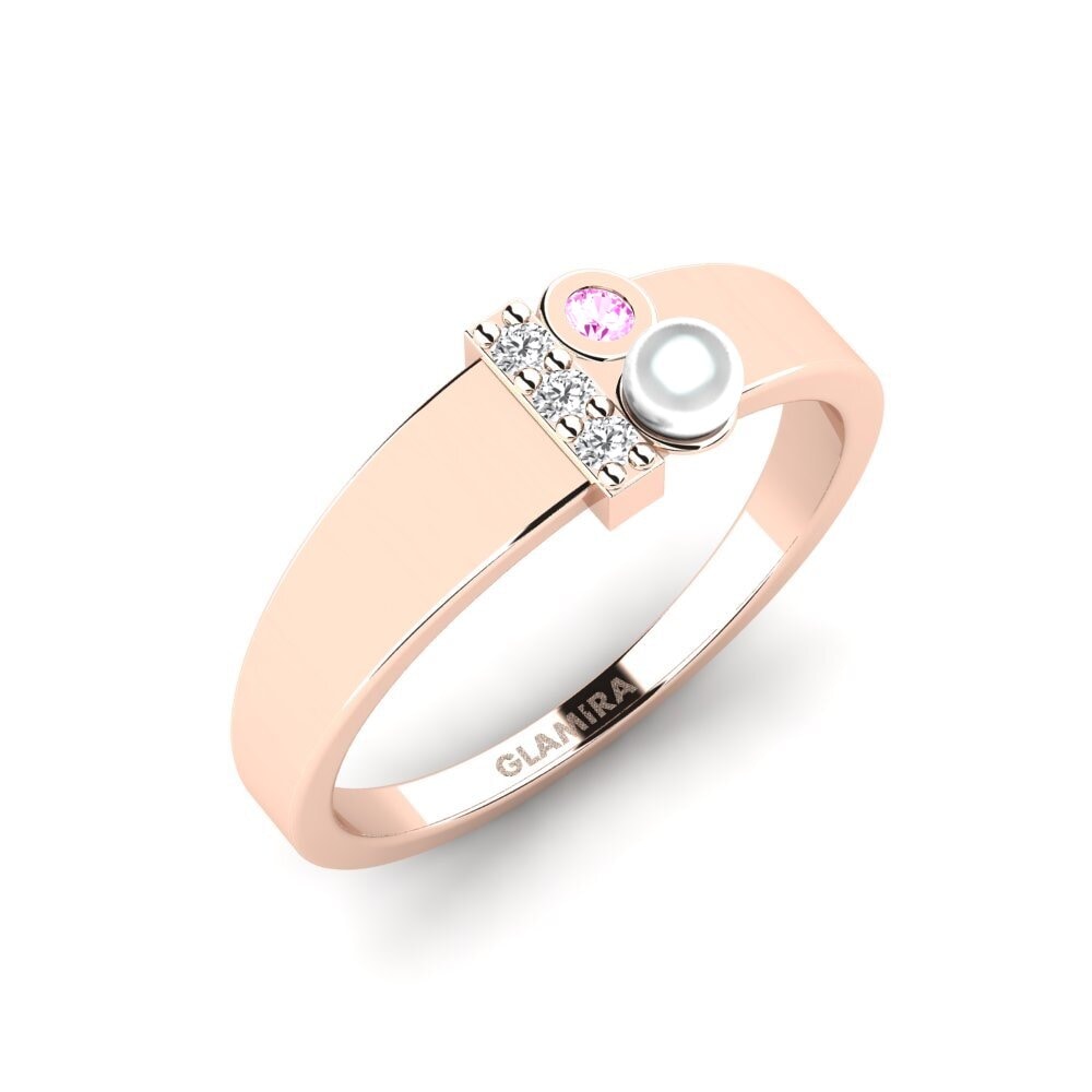 14k Oro Rosa Zafiro Rosado Anillo Perlau