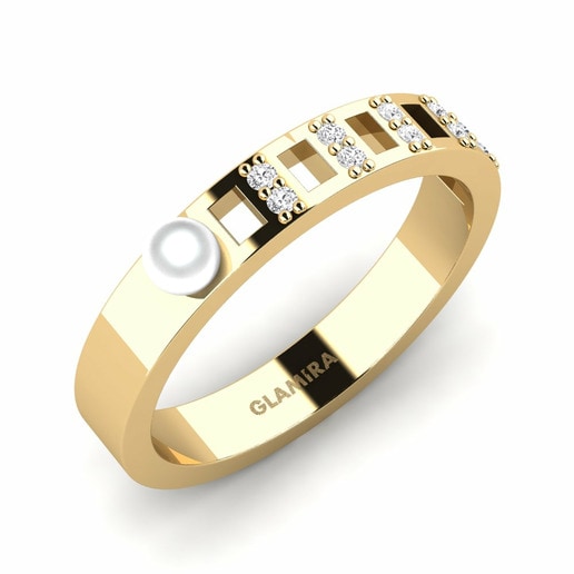 Ring Perler 585 Yellow Gold & White Sapphire & White Pearl