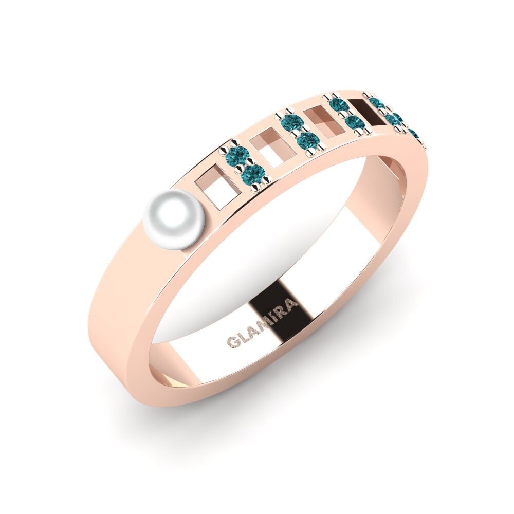 14k Oro Rosa Diamante Azul Anillo Perler