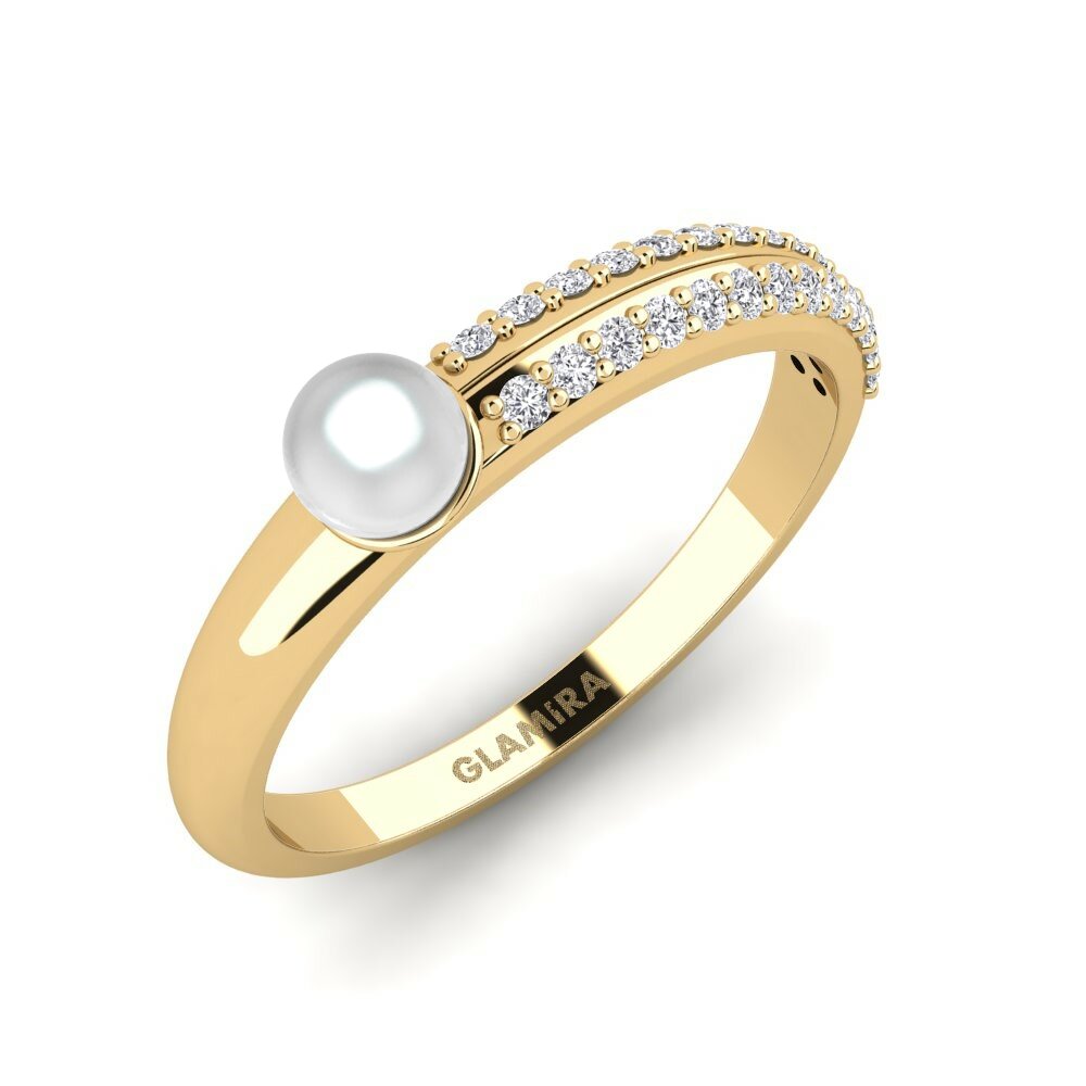 Offrez GLAMIRA Bague Perles en Or Jaune 14k Diamant De Synthese 0.208 Carats Ronde taille GLAMIRA.be
