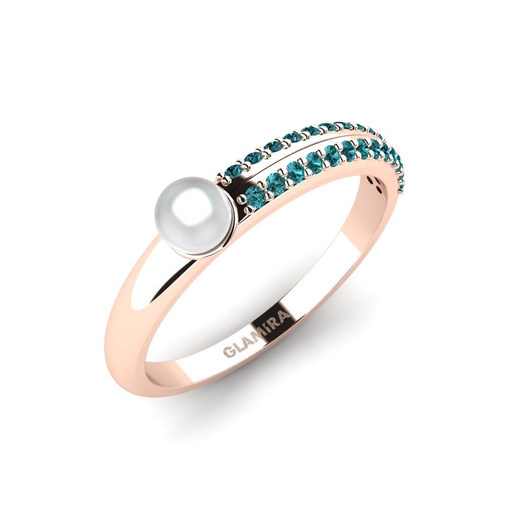 14k Oro Rosa Diamante Azul Anillo Perles