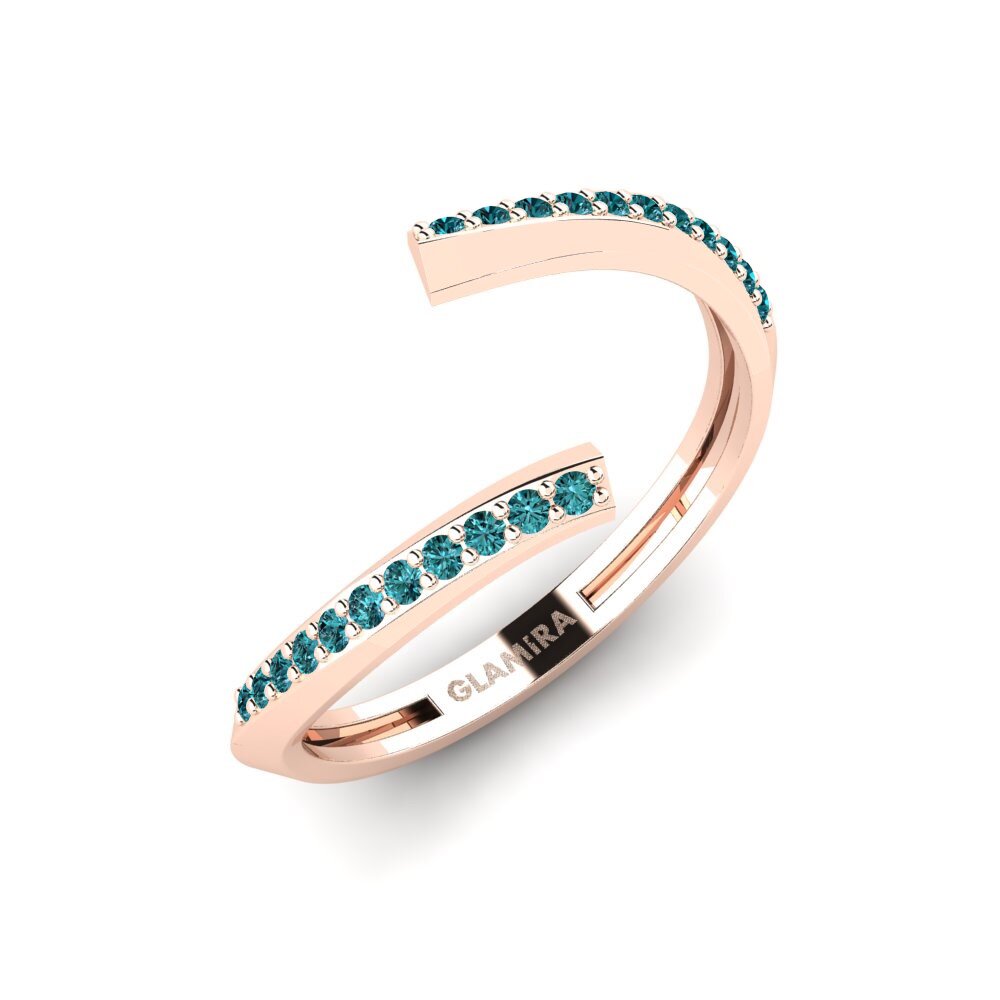 14k Oro Rosa Diamante Azul Anillo Piros