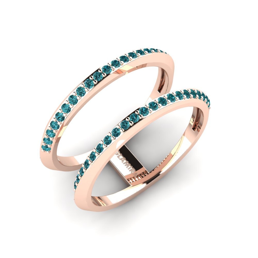 14k Oro Rosa Diamante Azul Anillo Putsoa