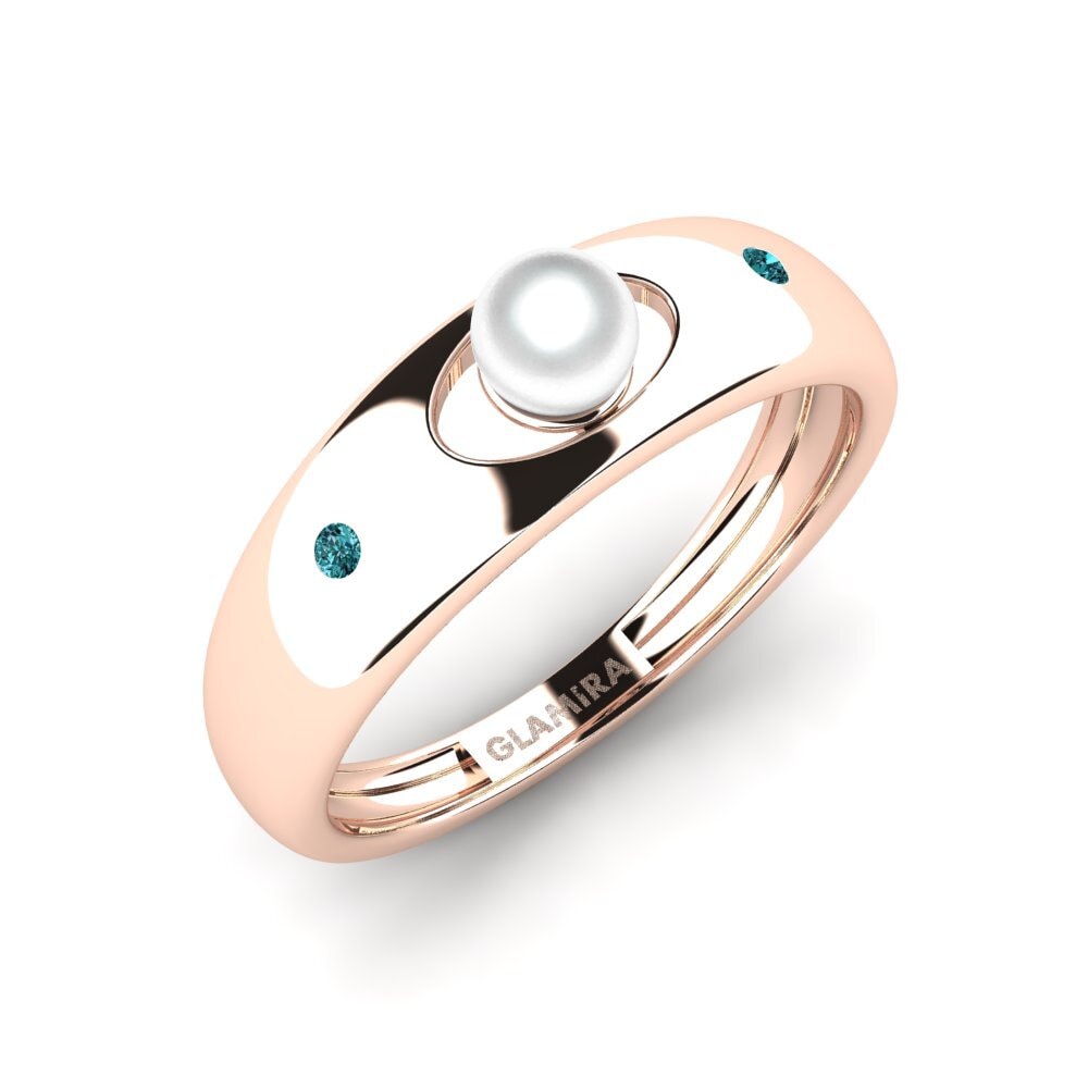 14k Oro Rosa Diamante Azul Anillo Reais
