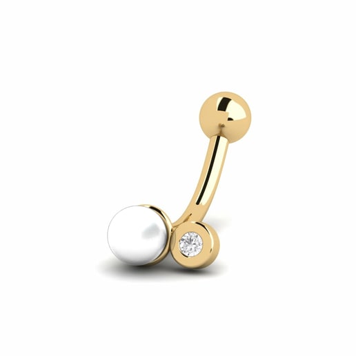 Ear Piercing Susulu 585 Yellow Gold & White Sapphire & White Pearl