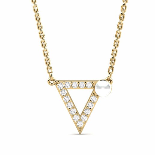 Necklace Perly 585 Yellow Gold & White Sapphire & White Pearl