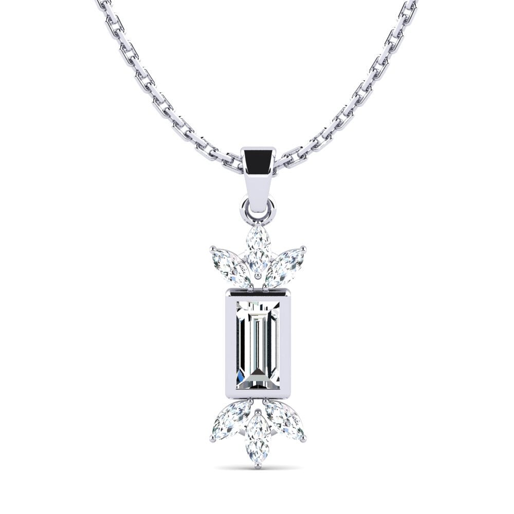18k Oro Blanco Baguette Colgante de Mujer Anthaner