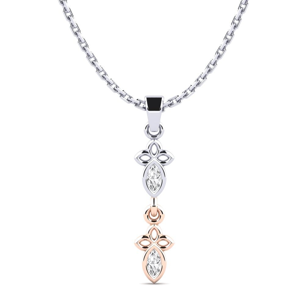 18k Oro Blanco & Rosa Zafiro blanco Colgante de Mujer Arintinglyor