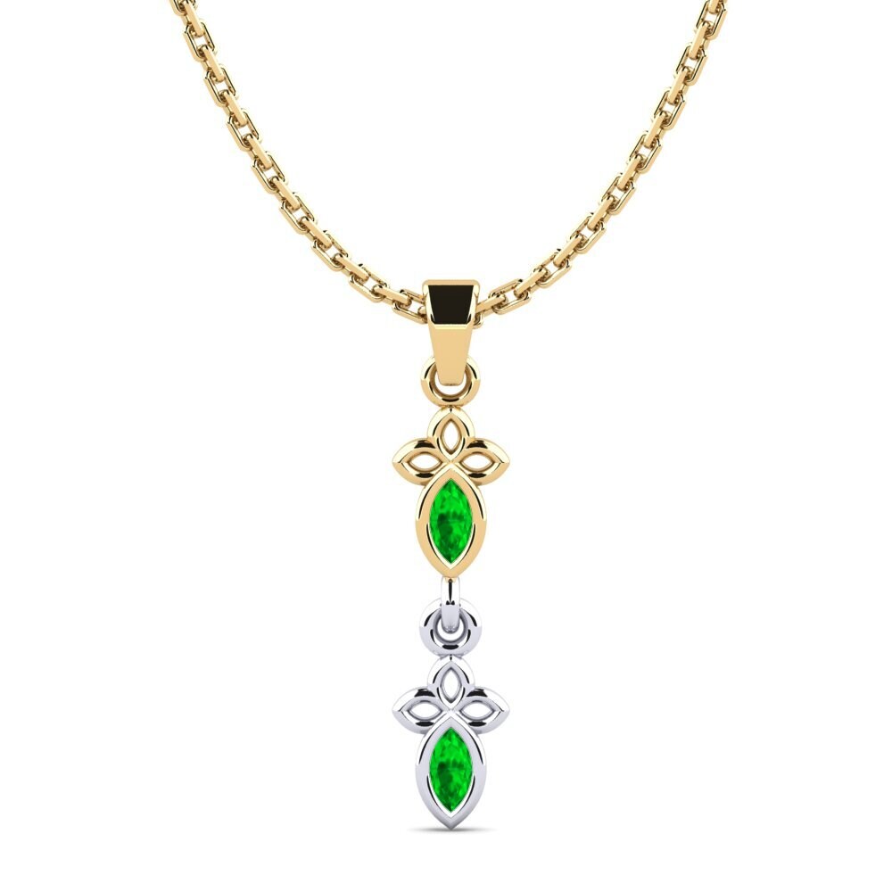 14k Oro Amarillo & Blanco Esmeralda Colgante de Mujer Arintinglyor